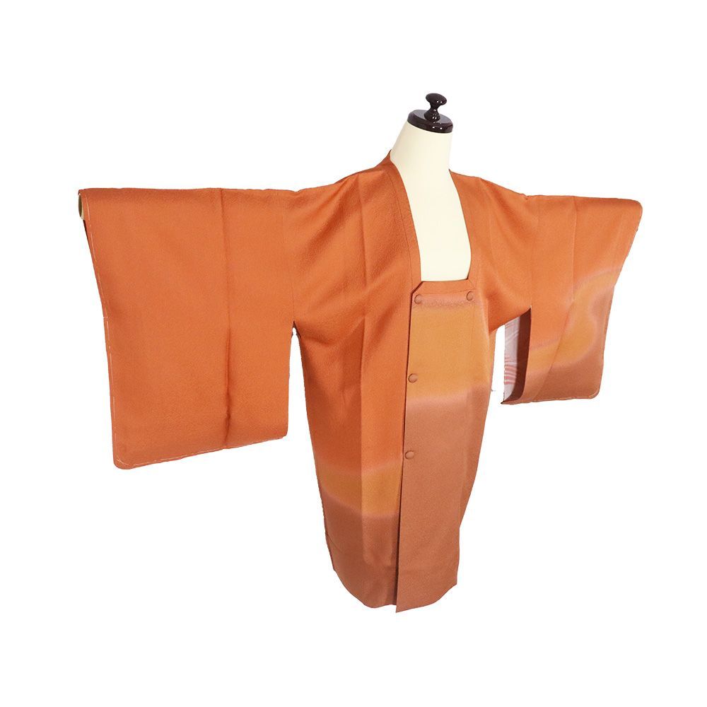  の特売品 秋冬用 和装コート 道行コート 袷 正絹 橙色 赤茶 暈し ふくれ織 流水 Lサイズ A 5321 レディース 羽織 着物 浴衣