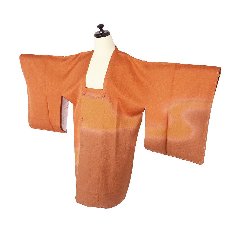 の特売品 秋冬用 和装コート 道行コート 袷 正絹 橙色 赤茶 暈し ふくれ織 流水 Lサイズ A 5321 レディース