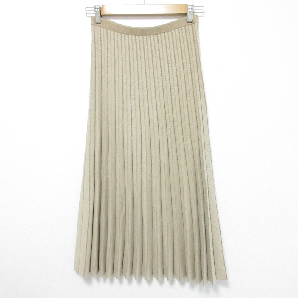 Drawer ドゥロワー 16 Gヘリンボーン プリーツ ニットスカート ベージュ レディース 古着