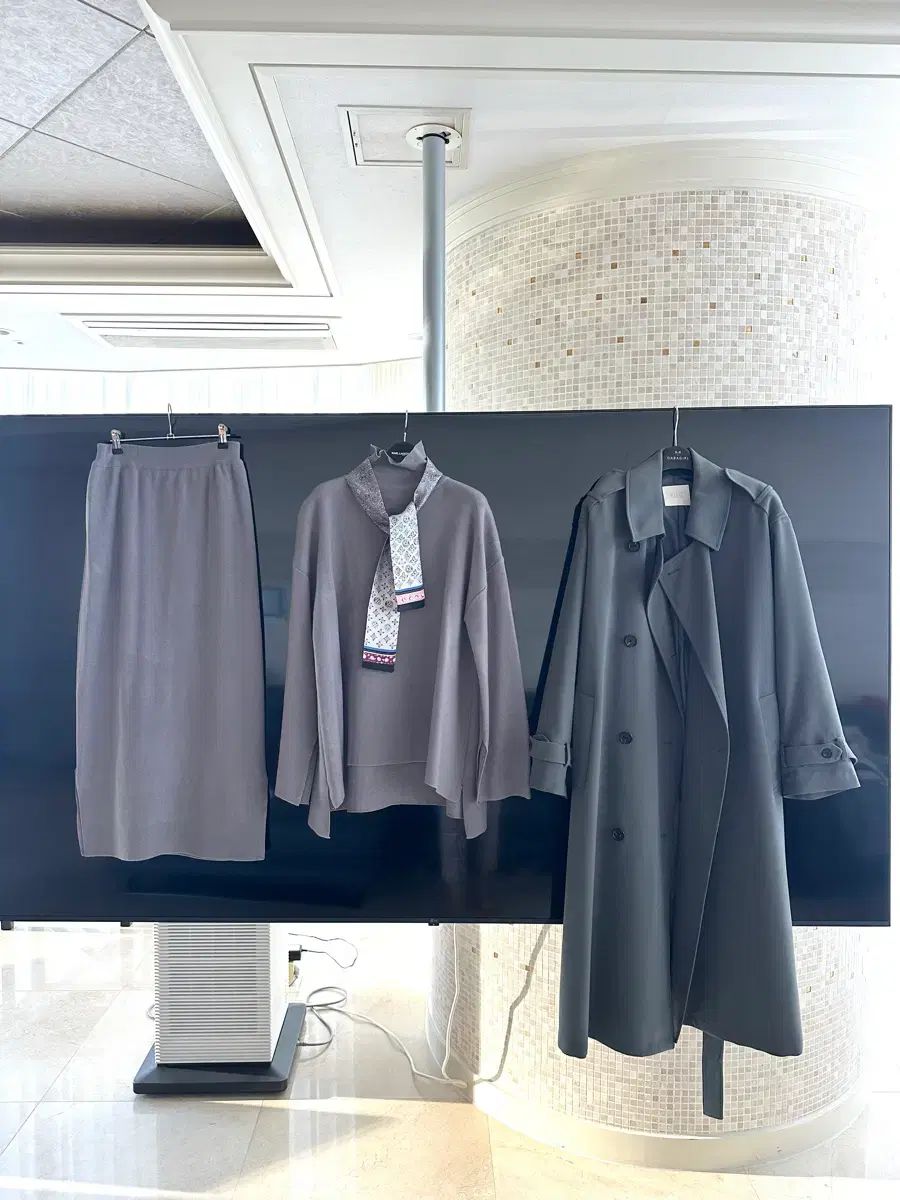  ニットセット スカーフ トレンチコート 長袖 ニット セーター