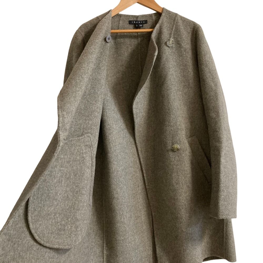 美品 Theory セオリー Divide ウール ノーカラーコート Sサイズ グレー