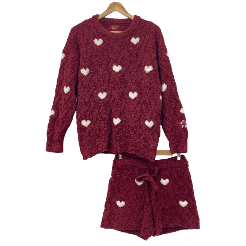 23年モデル gelato pique ジェラートピケ ハートプルオーバートップス ショートパンツ セットアップ サイズONE レッド レディース 古着