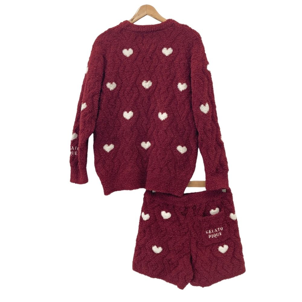 23年モデル gelato pique ジェラートピケ ハートプルオーバートップス ショートパンツ セットアップ サイズONE レッド レディース 古着