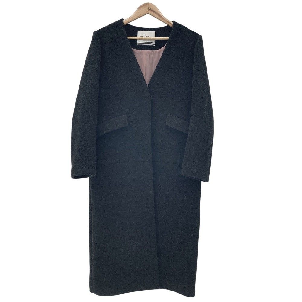 ボーダーズアットバルコニー ウール カシミヤブレンド ロング ノー コート BD 1921 3 A 31 サイズ38 グレー レディース 古着