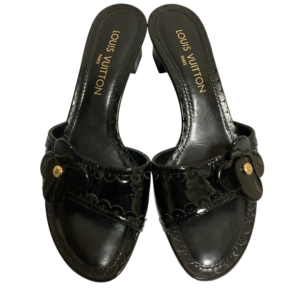 LOUIS VUITTON ルイヴィトン モノグラム フラワー ミュール サンダル サイズ37.5 24.5 cm ブラック レディース 古着