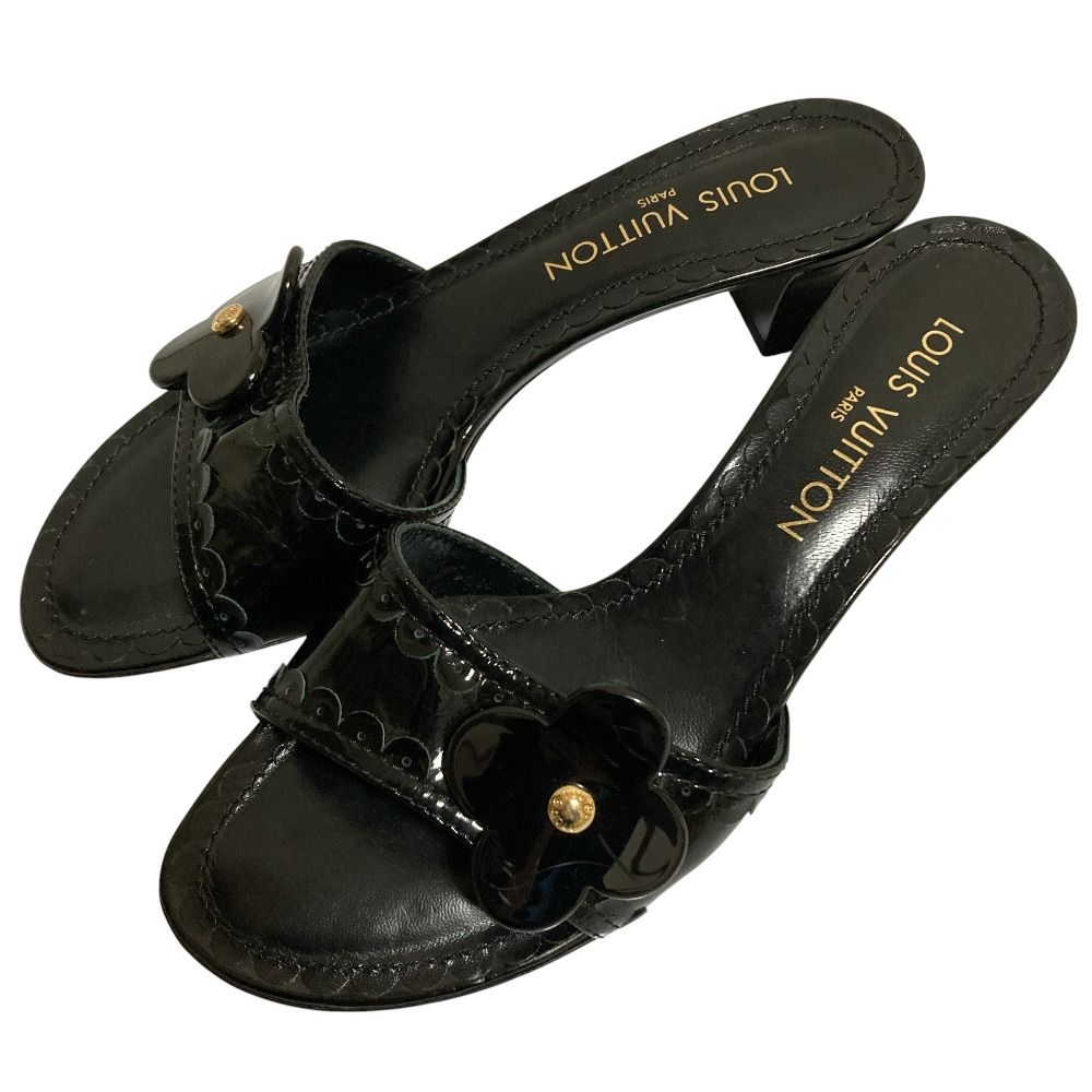 LOUIS VUITTON ルイヴィトン モノグラム フラワー ミュール サンダル サイズ37.5 24.5 cm ブラック レディース 古着