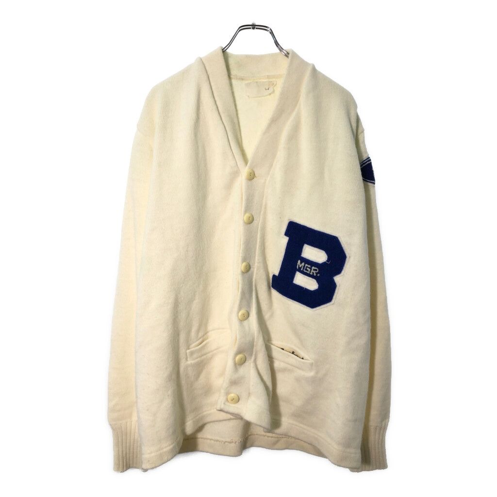 80年代 レタードニット カーディガン カレッジ アイボリー(メンズ 46)中古 古着 X0702 80年代 レタードニット カーディガン カレッジ アイボリー(メンズ 46