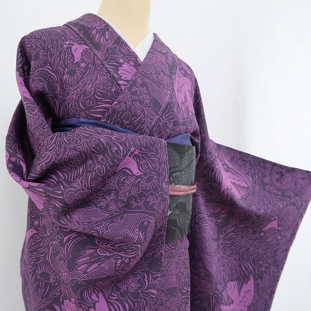 ❁tomihisa❁新品 斉藤三才 落款 着物“三才の飛翔鳥…見知らぬ世界の