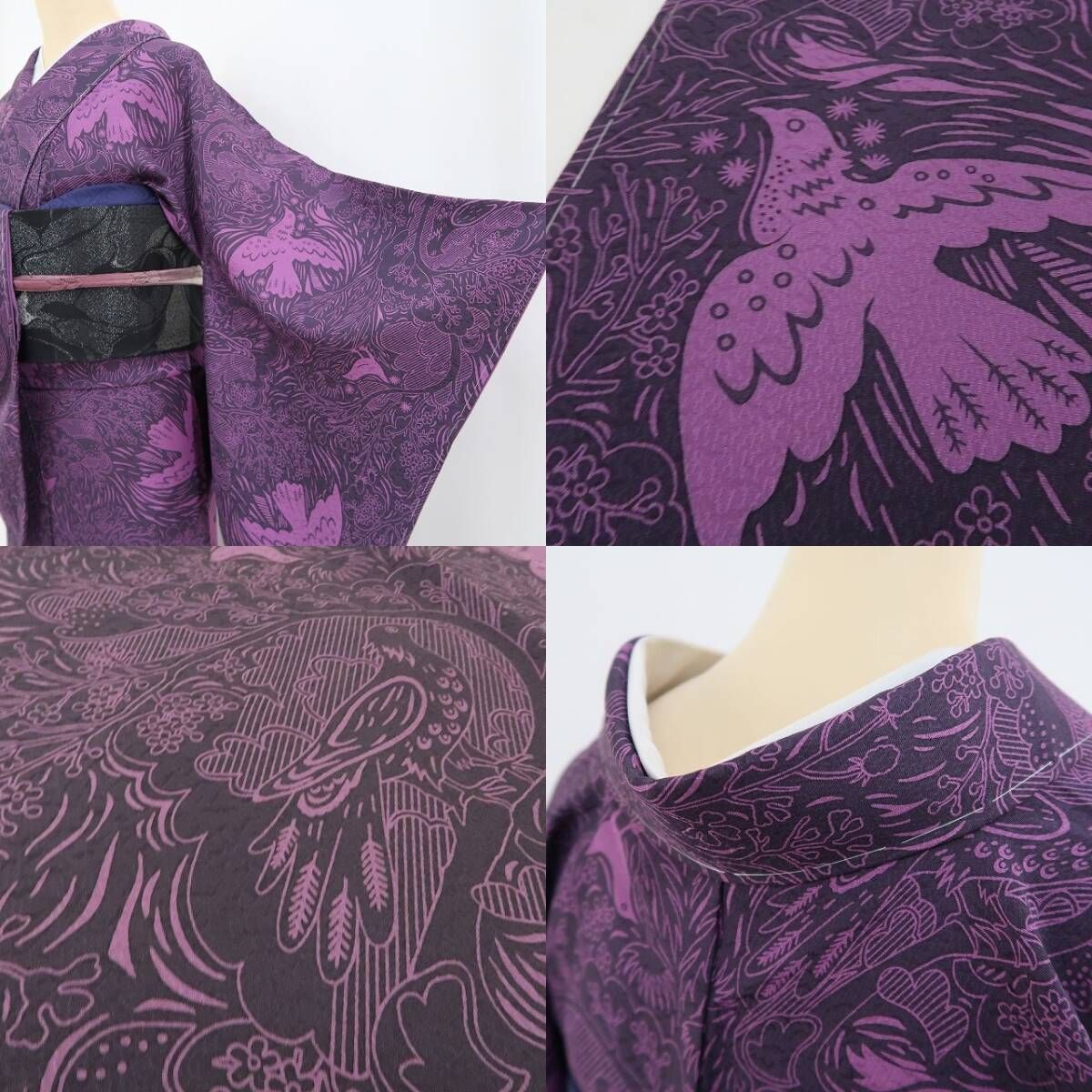 ❁tomihisa❁新品 斉藤三才 落款 着物“三才の飛翔鳥…見知らぬ世界の