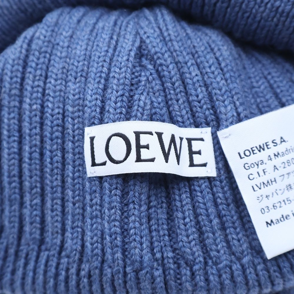  LOEWE ロエベ ロゴ刺繍 ビーニー ニットキャップ 帽子 ライトブルー ウール ニット帽 ビーニー 帽子