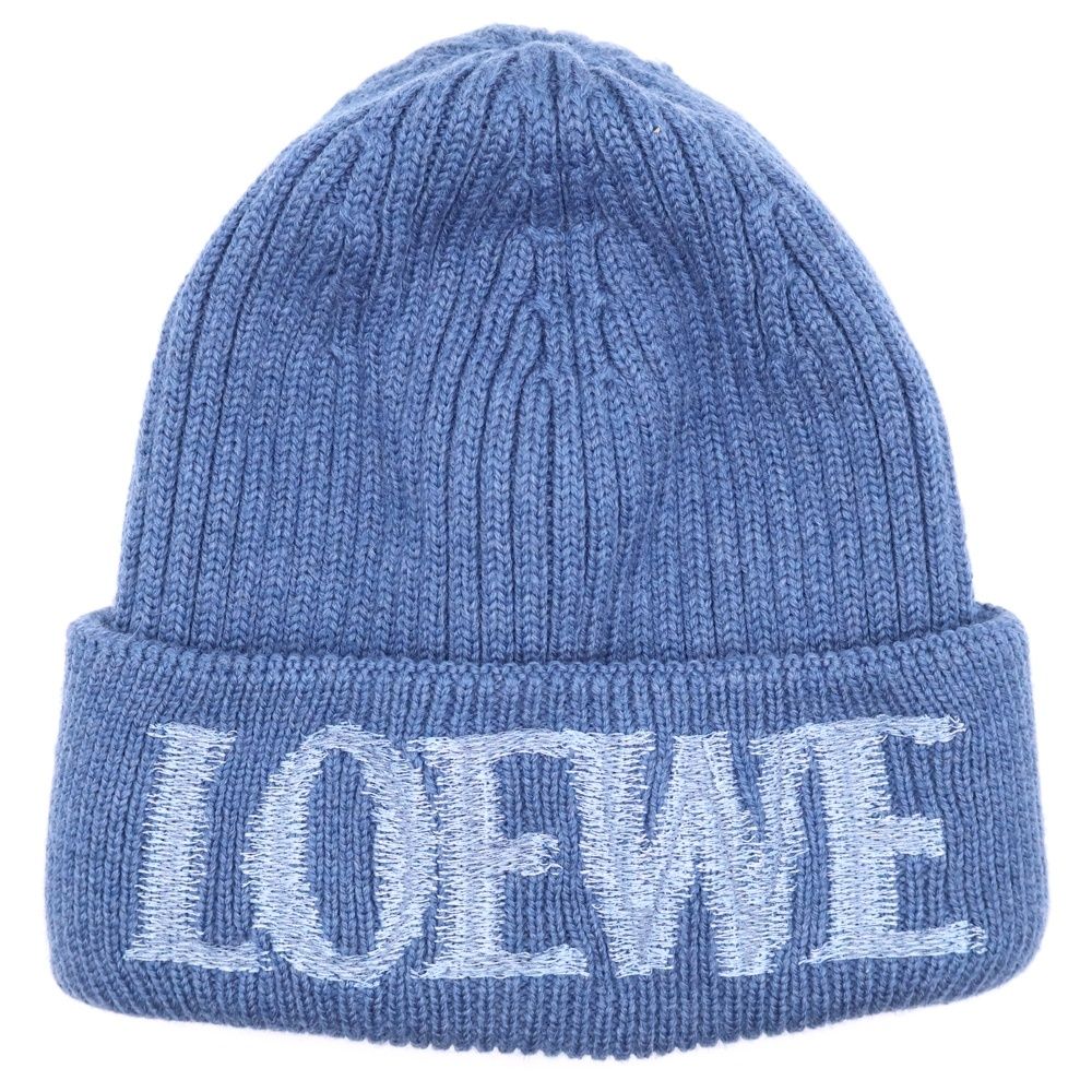 LOEWE (ロエベ) ロゴ刺繍 ビーニー ニットキャップ 帽子 ライトブルー