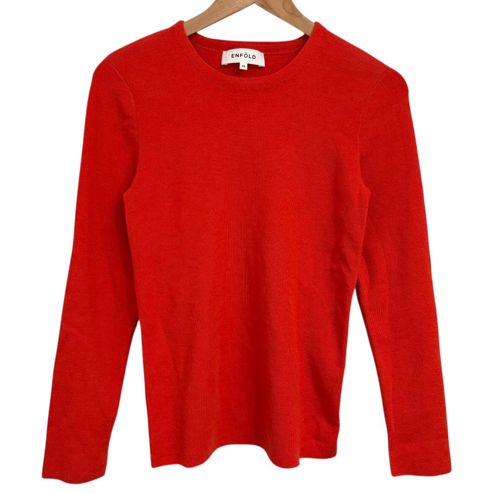 【中古】エンフォルド ENFOLD 25SS CURVE PULLOVER ニット カットソー 半袖 クルーネック シルク 38 赤 レディース 美品 ENFOLD エンフォルド 長袖 クルーネック ニット セーター