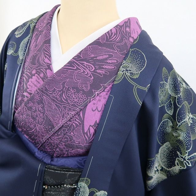 ❁tomihisa❁新品 印伝 胡蝶蘭 鳥獣戯画 お仕立て上がり品 着物 正絹