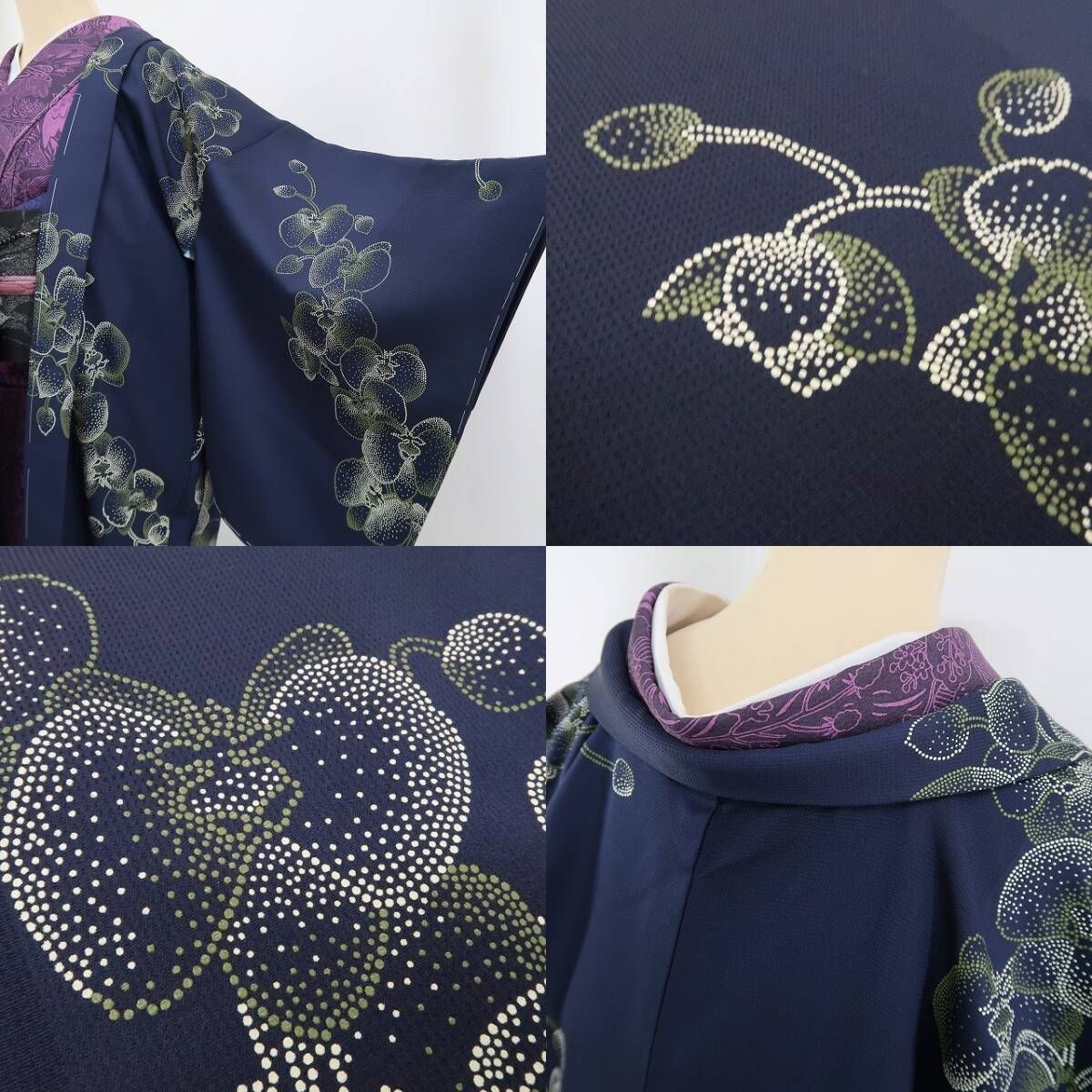 ❁tomihisa❁新品 印伝 胡蝶蘭 鳥獣戯画 お仕立て上がり品 着物 正絹