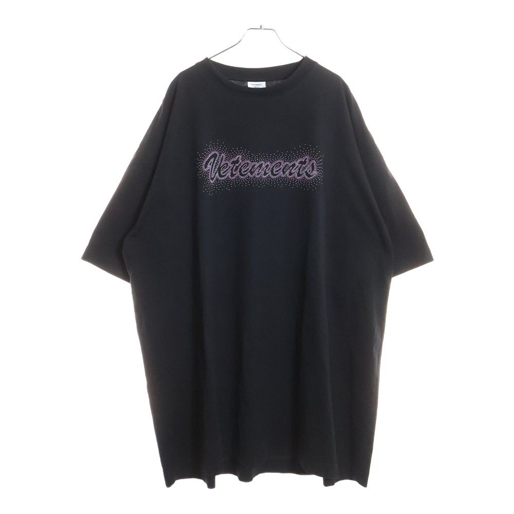 最終価格！！！VETEMENTS ブラック オーバーサイズ Tシャツ VETEMENTS (ヴェトモン) ロゴスタッズオーバーサイズ 半袖Tシャツ