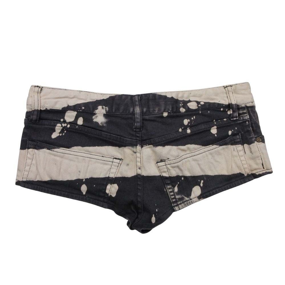 if six was nine イフシックスワズナイン ボーダー デニム ボタンフライ ショートパンツ ホットパンツ 27 グレー レディース 古着