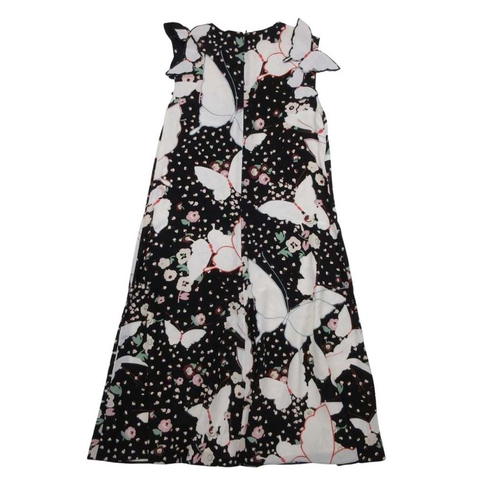ヴァレンティノ バタフライプリント ノースリーブ ドレス ワンピース フ 38 黒 ブラック マルチ レディース 古着