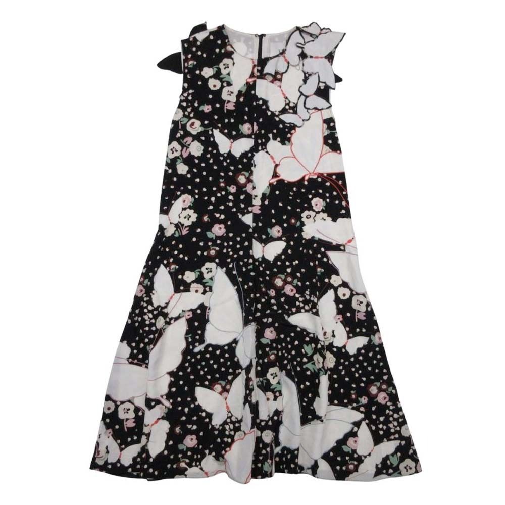 ヴァレンティノ バタフライプリント ノースリーブ ドレス ワンピース フ 38 黒 ブラック マルチ レディース 古着