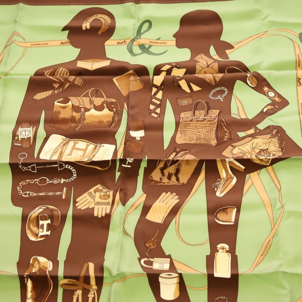 HERMES (エルメス) カレ90 シルクスカーフ グリーン×ブラウン - メルカリ