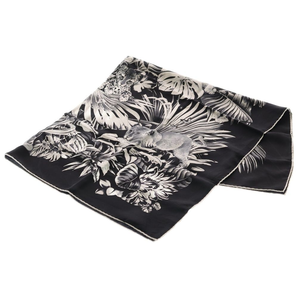 Salvatore Ferragamo サルヴァトーレ フェラガモ トロピカル シルク スカーフ ブラック グレー
