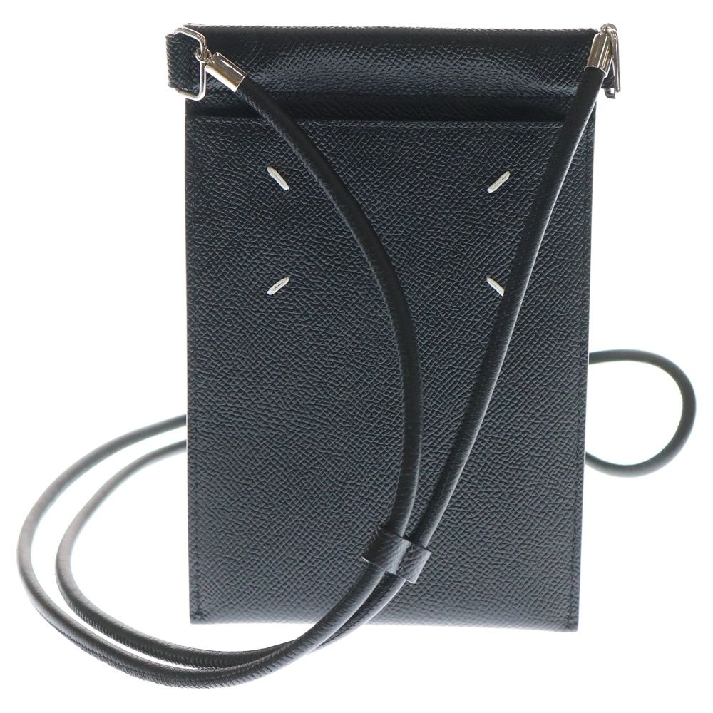 Maison Margiela 11 メゾンマルジェラ11 4ステッチ グレイニーレザー スマートフォンフォルダー ショルダーポーチ ブラック