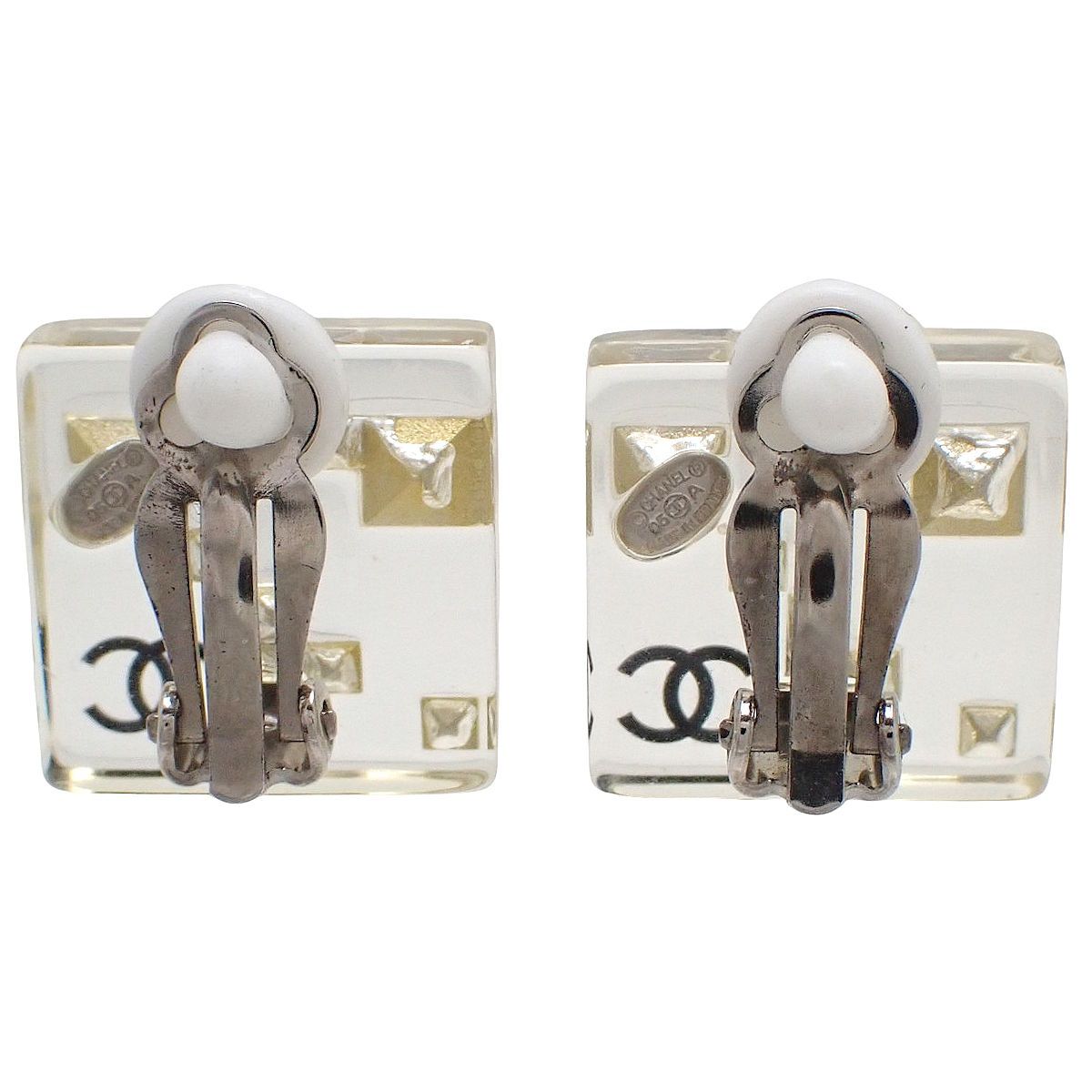 CHANEL シャネル ココマーク ラインストーン クリア イヤリング メタル プラスチック ジュエリー スクエア型 シルバー銀 レディース アラモード