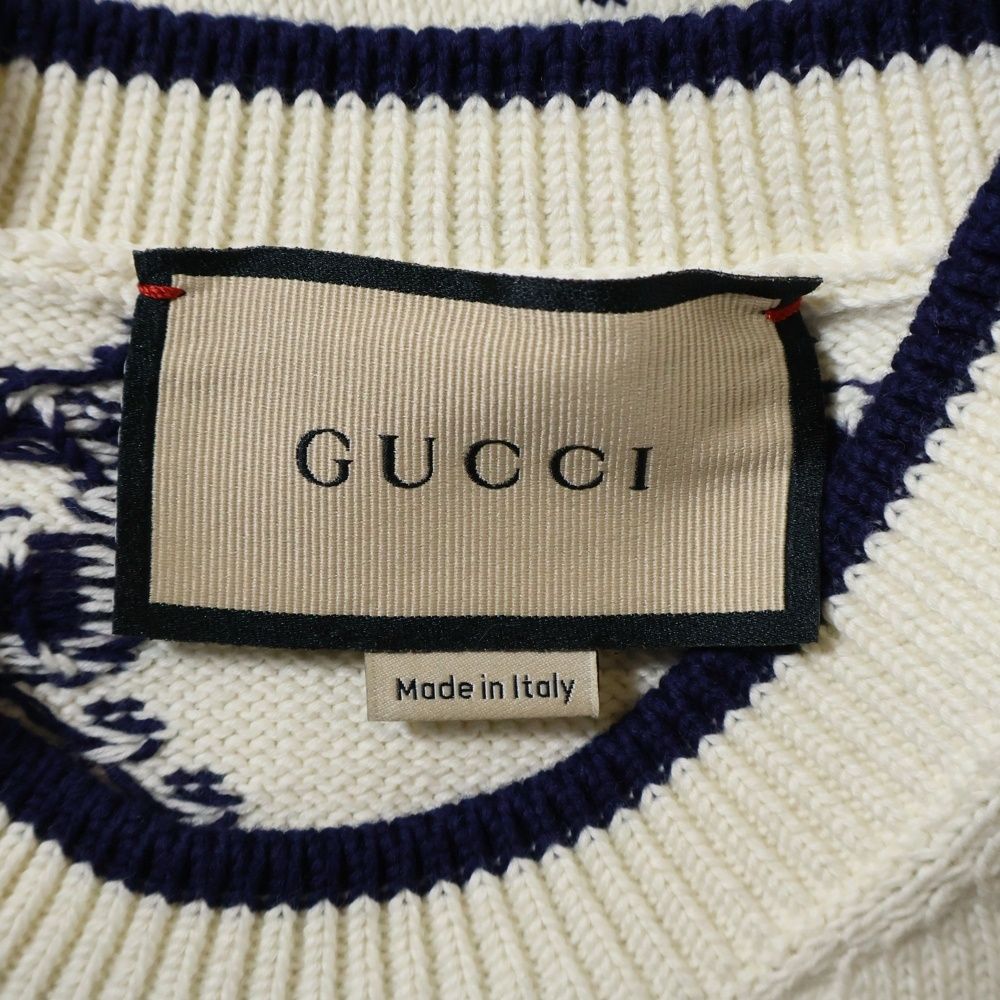 GUCCI (グッチ) GGジャガード クルーネック長袖ニットセーター ブルー