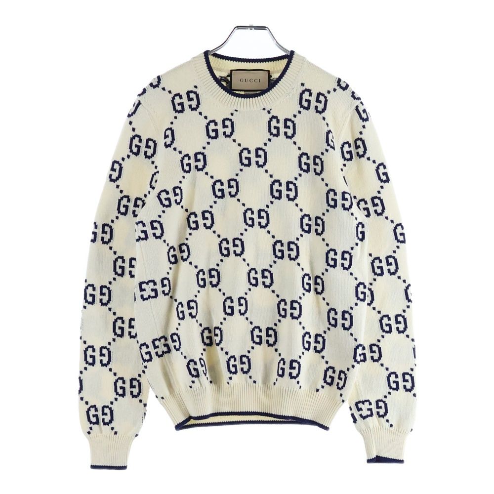 GUCCI (グッチ) GGジャガード クルーネック長袖ニットセーター ブルー