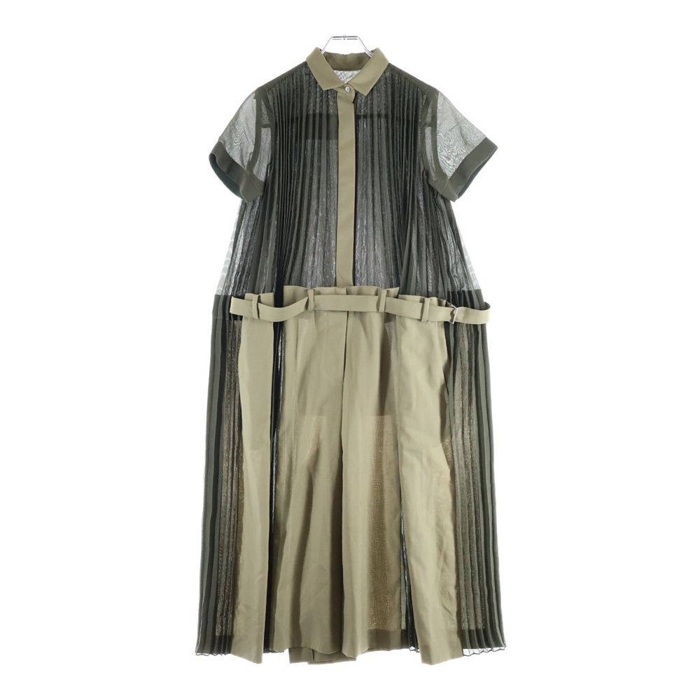 最終価格sacai プリーツドレス ワンピース Sacai (サカイ) 22AW Suiting Mix Dress プリーツ加工 ドッキング 半袖