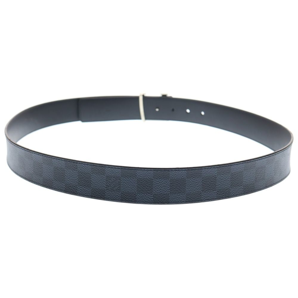 LOUIS VUITTON ルイヴィトン サンチュール LV イニシャル レザー ベルト ネイビー×ブラック M 0087 シルバー金具