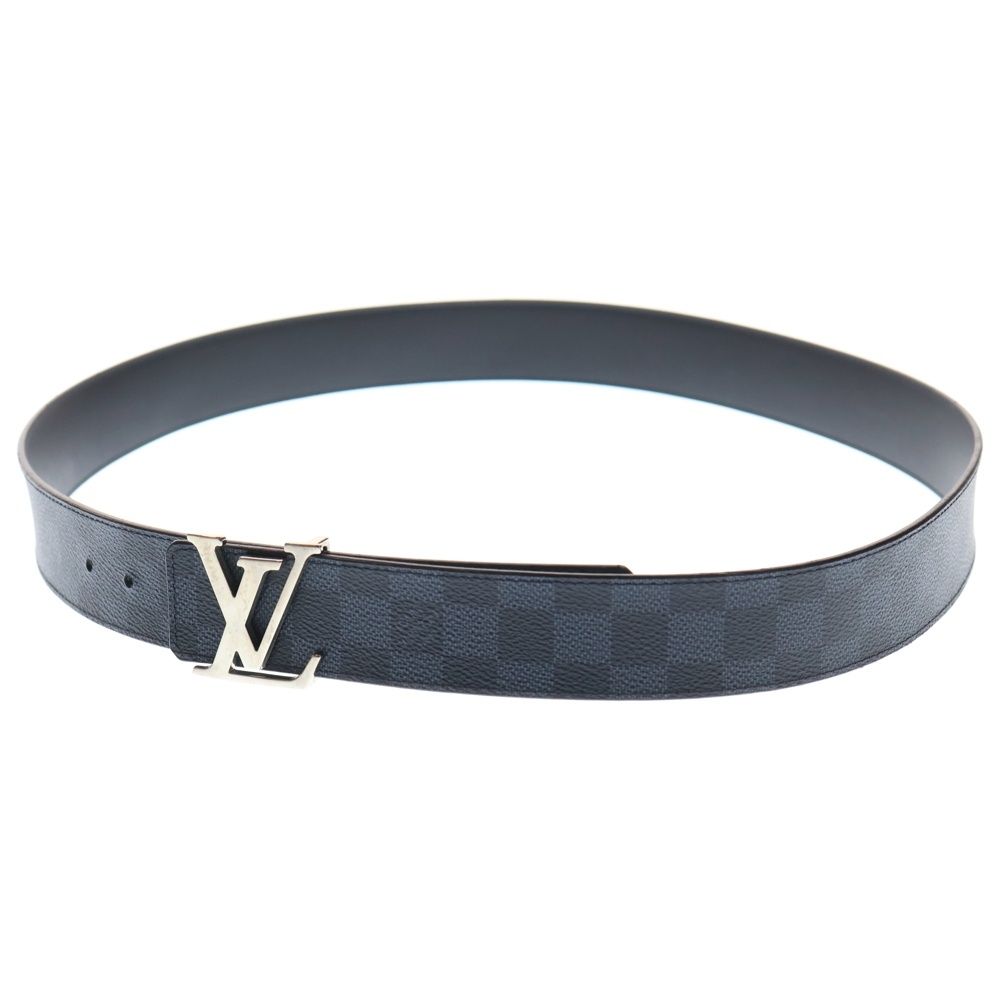 LOUIS VUITTON ルイヴィトン サンチュール LV イニシャル レザー ベルト ネイビー ブラック M 0087 シルバー金具