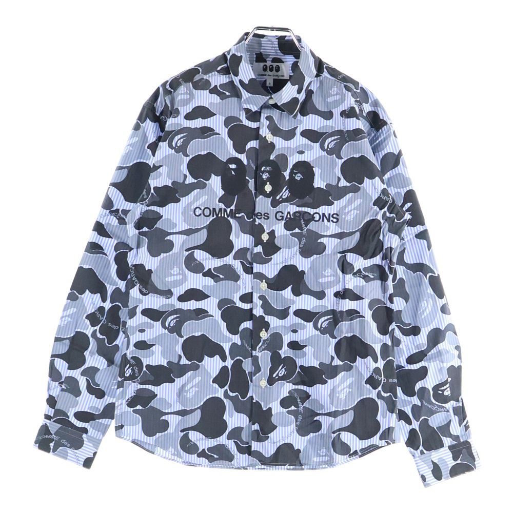 COMME des GARCONS コムデギャルソン ×A BATHING APE ア ベイシング エイプ サルカモ ストライプ 長袖 シャツ ブルー