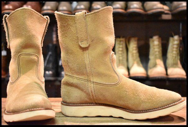 7.5 E 羽タグ 98年 レッドウィング 8168 スエード ペコス タン ラフアウト ベージュ クッションソール ブーツ redwing FL 045