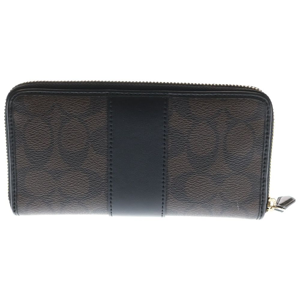 COACH コーチ シグネチャーストライプ PVC アコーディオン ラウンドジップウォレット 長財布 ブラウン F 54630