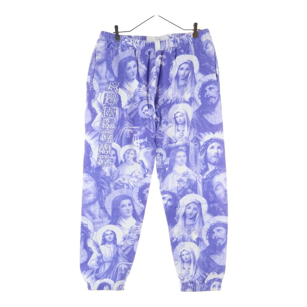 SUPREME シュプリーム 18 AW Jesus and Mary Sweatpant ジーザス アンド メリー 総柄 スウェットロングパンツ パープル ホワイト