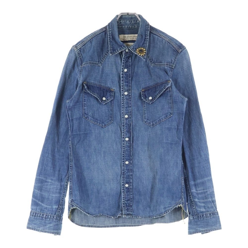 REMI RELIEF デニムシャツ スタッズ 花 コットン 長袖【M】 REMI RELIEF (レミ レリーフ) スタッズ付き ウォッシュ加工 長袖
