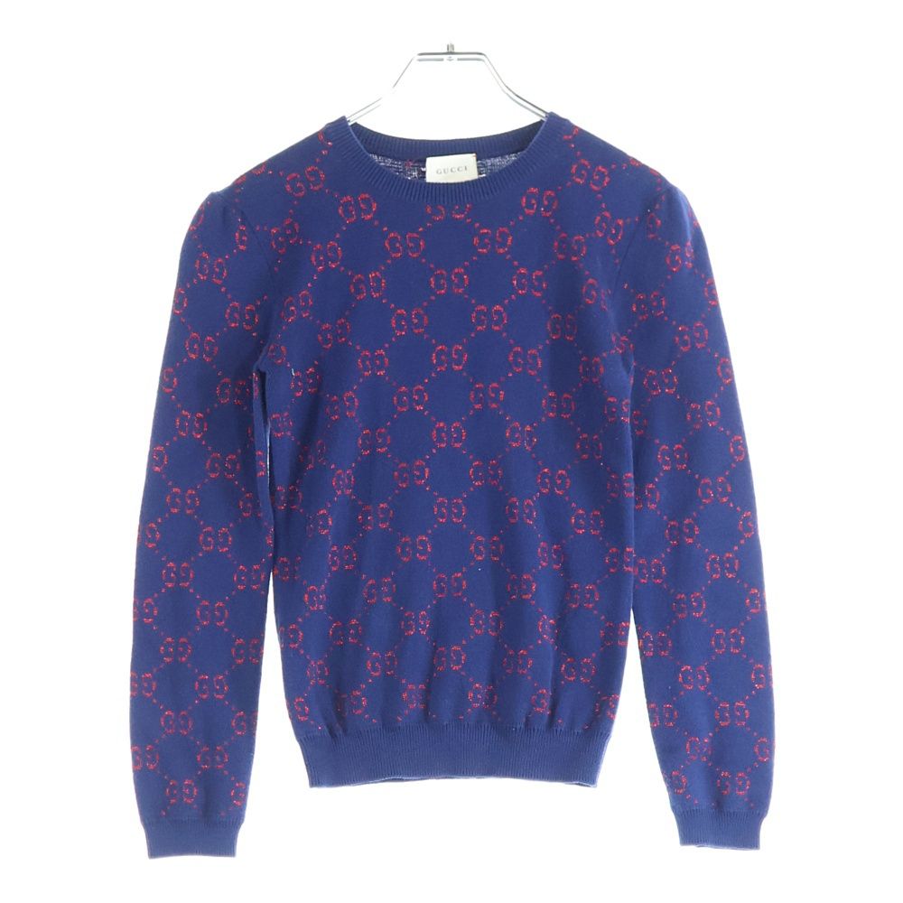 未使用級　グッチ　ニット　現行　GG柄　ネイビー　Mサイズ　長袖　ウール GUCCI (グッチ) GG総柄ラメセーター ニット ネイビー 571723 - メルカリ