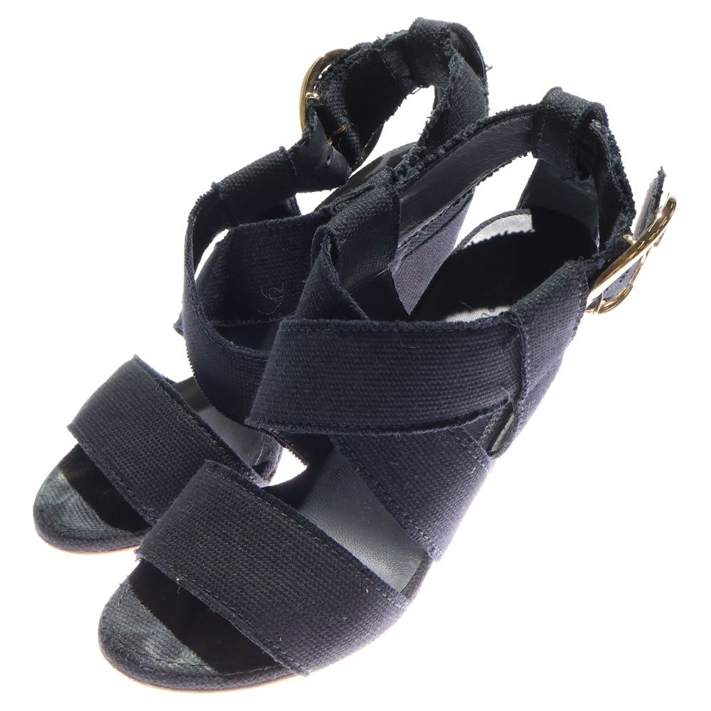 CHANEL シャネル ハートココマーク ウェッジソール キャンバス ヒール サンダル ブラック レディース G 26309