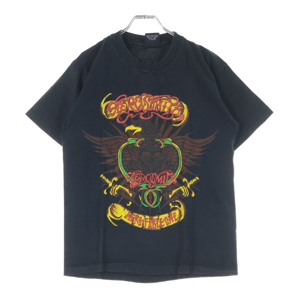 VINTAGE ヴィンテージ 90 s AEROSMITH AERO FORCE ONE エアロスミス 両面プリント Tシャツ 半袖カットソー ブラック
