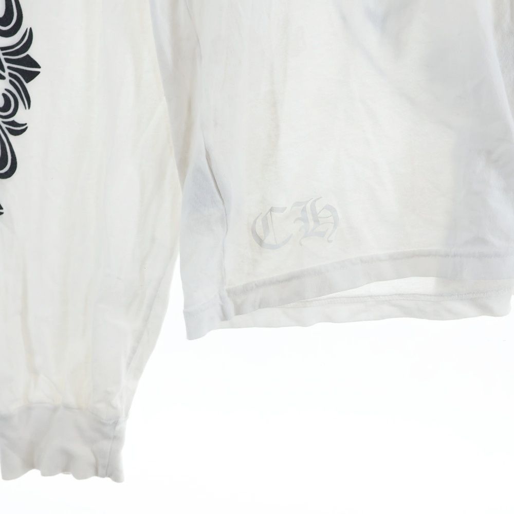 新作ロンT/クロムハーツ　袖フローラル　バックホースシュープリント　L ホワイト CHROME HEARTS（クロムハーツ） Back Horseshoe L/S バックホース