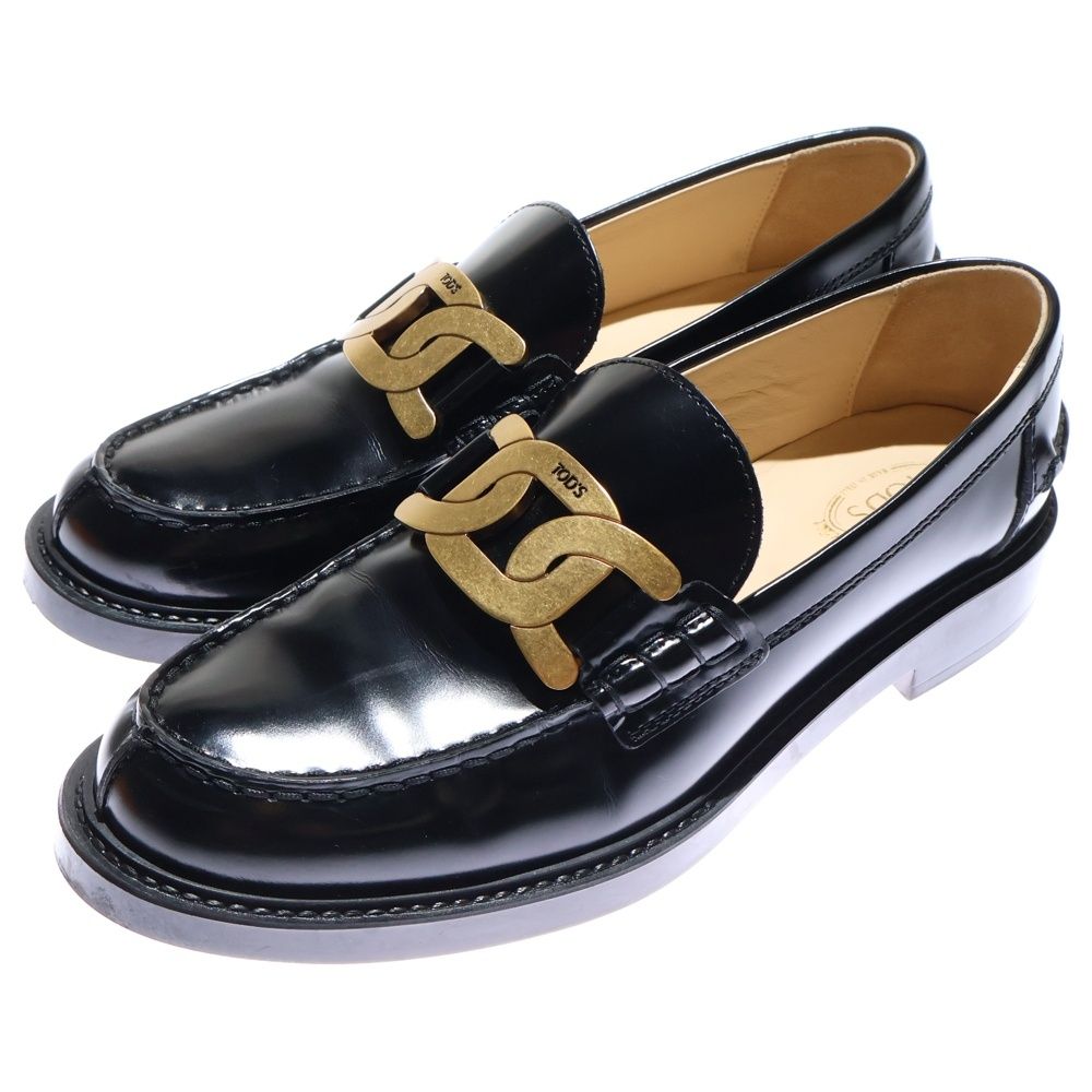 TOD S トッズ ケイト チェーンロゴプレート レザー ローカットシューズ ローファー ブラック レディース