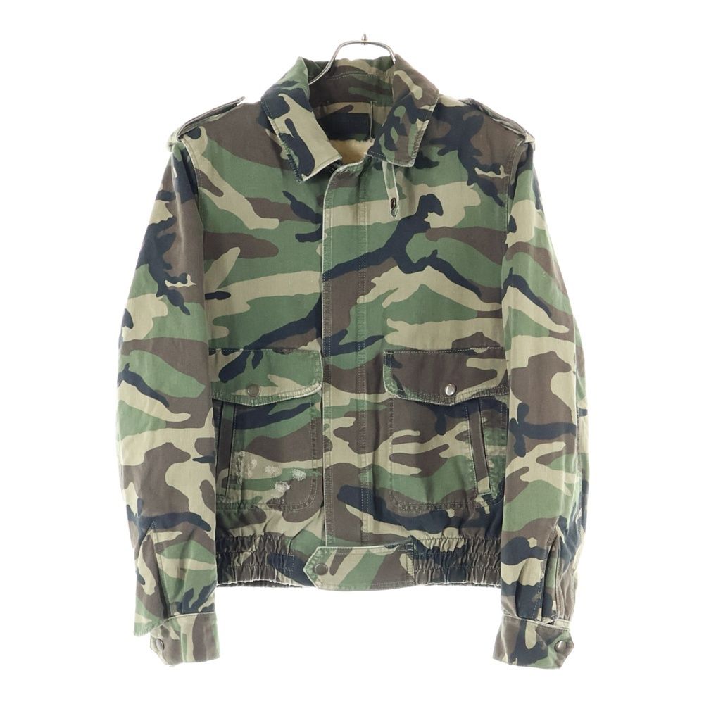 SAINT LAURENT PARIS サンローランパリ 19 AW ダメージ加工 裏ムートン ミリタリージャケット カモ柄 グリーン カーキ 585312 YZ 863
