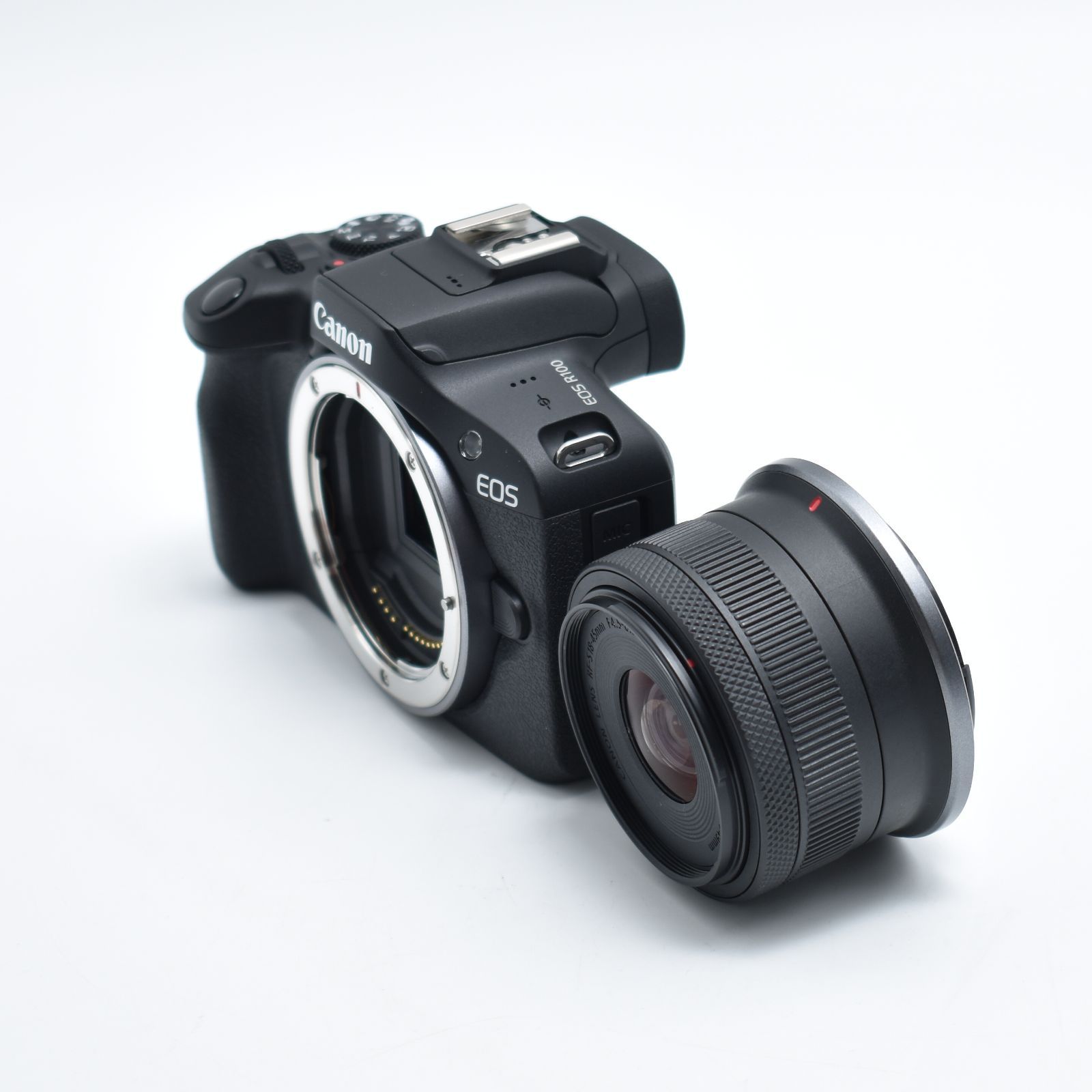 B 10688 Canon ミラーレス一眼カメラ EOS R 100 標準ズームレンズキット RF S 18 45 ブラック APS C 約356 g EOSR