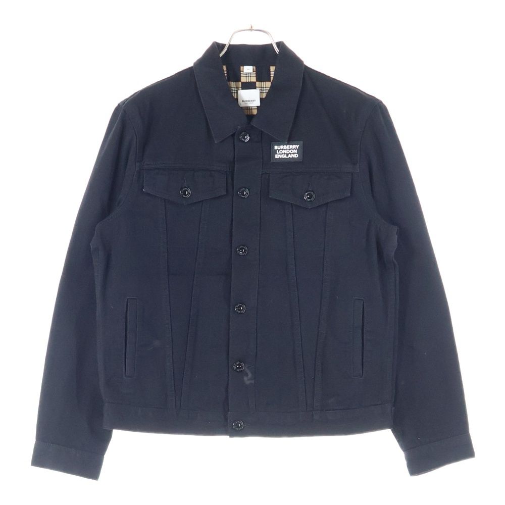 バーバリー 裏地ノバチェック ラバーロゴデザイン デニム トラッカージャケット ブラック 8029718