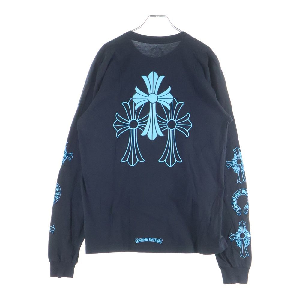 CHROME HEARTS クロムハーツ 3 BLUE CROSS TEE トリプルブルークロス 両面プリント クルーネック カットソー 長袖Tシャツ 長袖カットソー ブラック ブルー