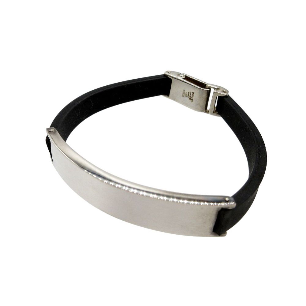 美品 グッチ ID ブレスレット ラバー/シルバー925 ブラック/シルバー