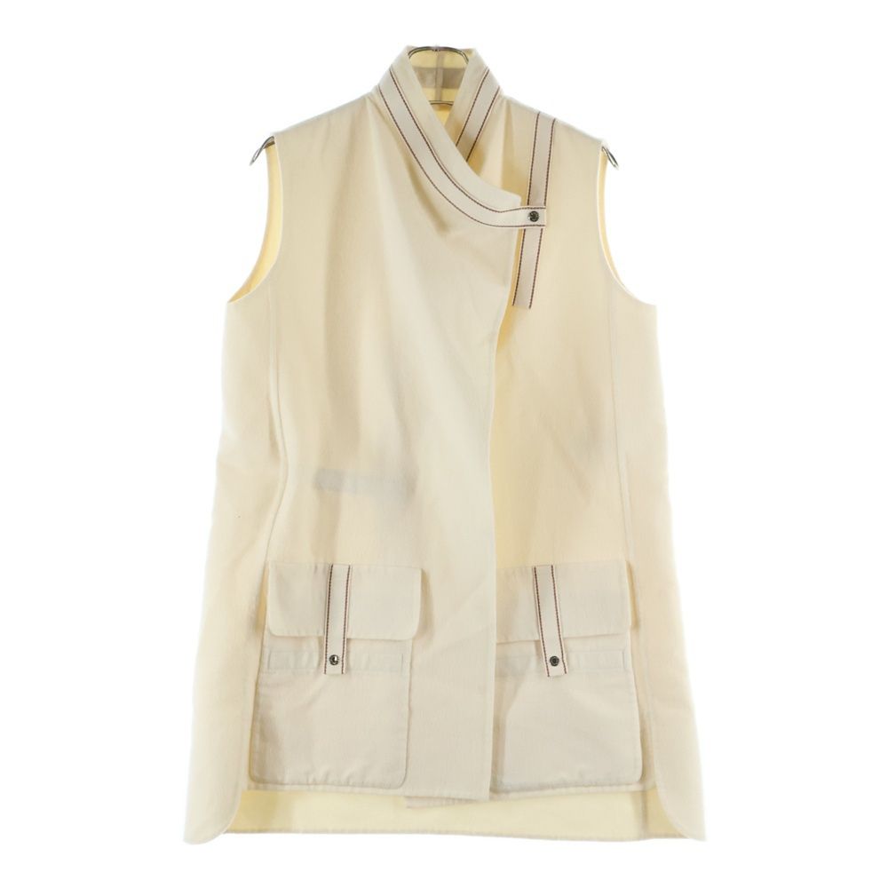 HERMES エルメス セリエボタン カシミヤロングジレ ベスト レディース ベージュ 06-7102