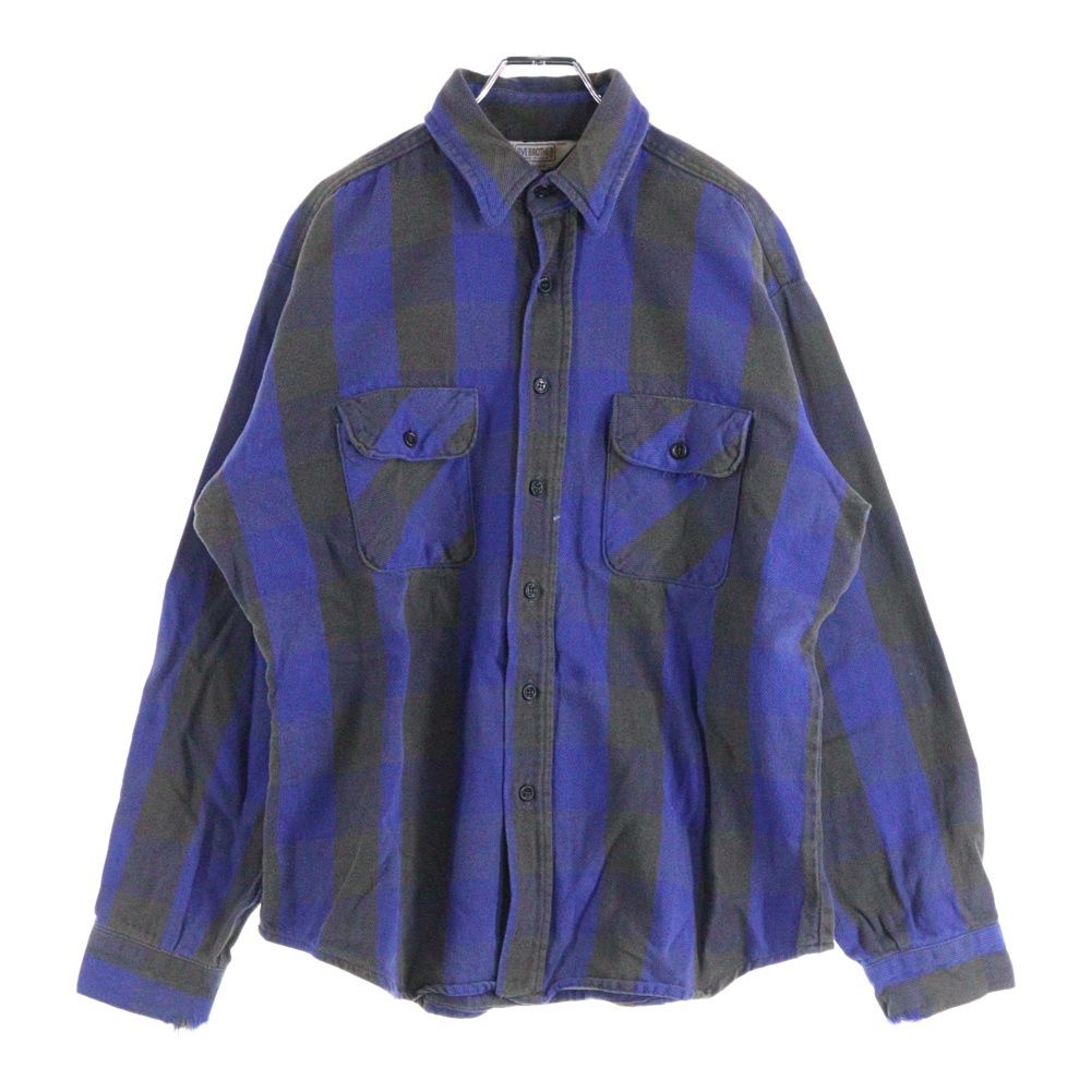 FIVE ファイブブラザー 70 80 S VINTAGE FLANNEL CHECK L SHIRT コットン チェック 長袖 三角タグ シャツ ブルー ブラック