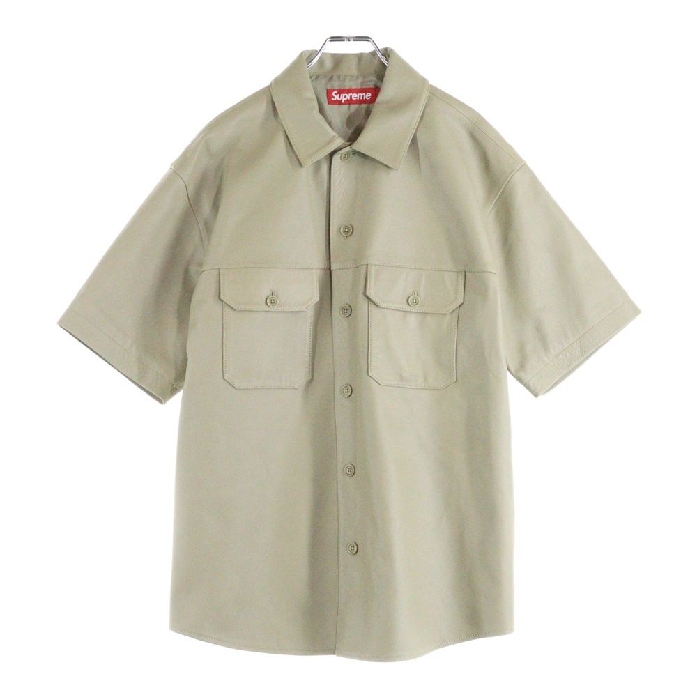SUPREME シュプリーム 23 AW S Leather Work Shirt ショートスリーブ 半袖 レザーワークシャツ ベージュ