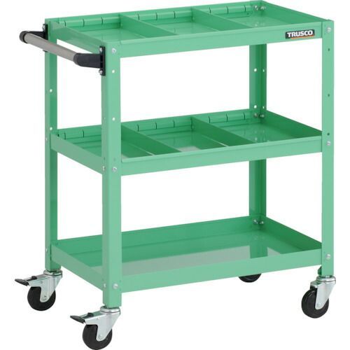 ＴＲＵＳＣＯ ツールワゴン ラビットワゴン ６００Ｘ４００ＸＨ７４０ ３段 仕切板２段付 ハンドル付 ゴム車輪 ヤンググリーン